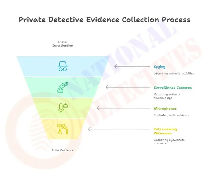 How does a private detective collect evidence?